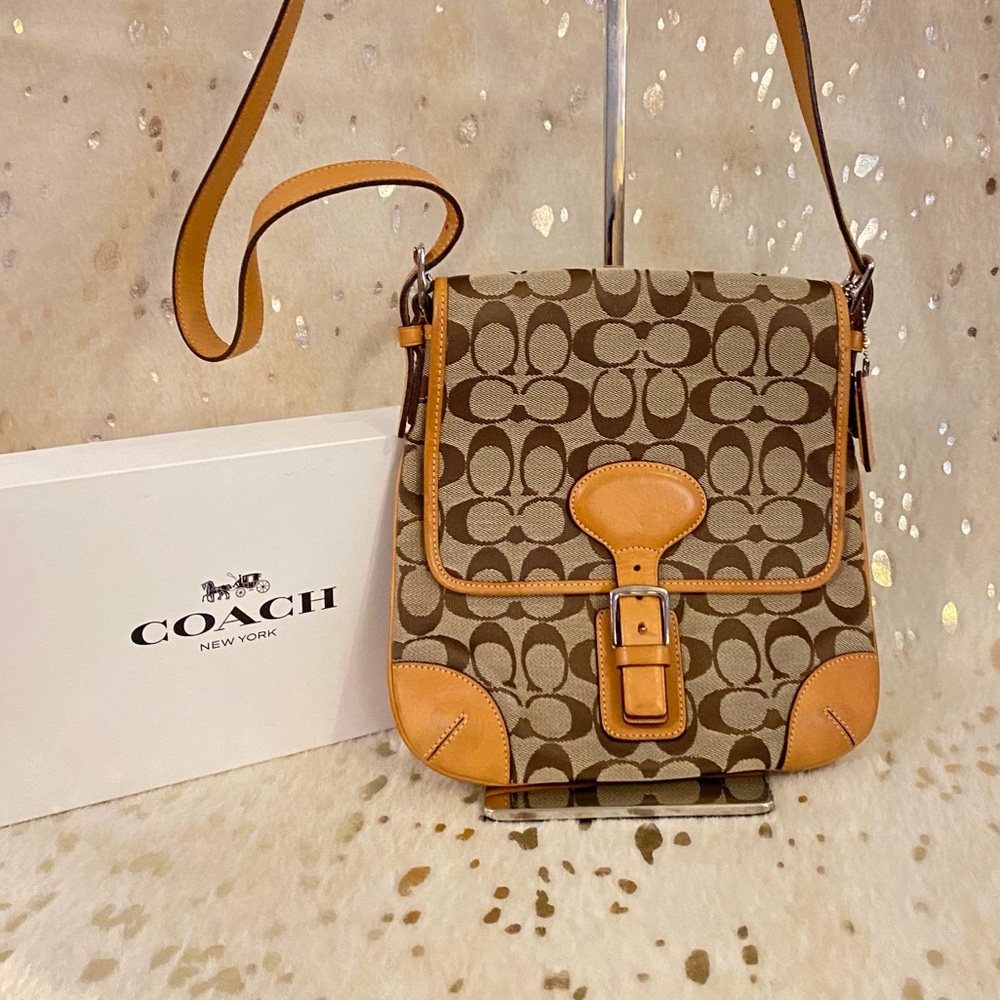 Coach Signature Fabric Crossbody leather trim